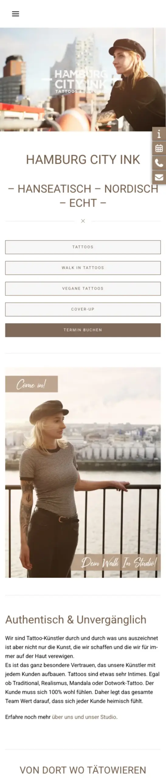 Website von Ink Art Design, Hamburg in der Mobilansicht
