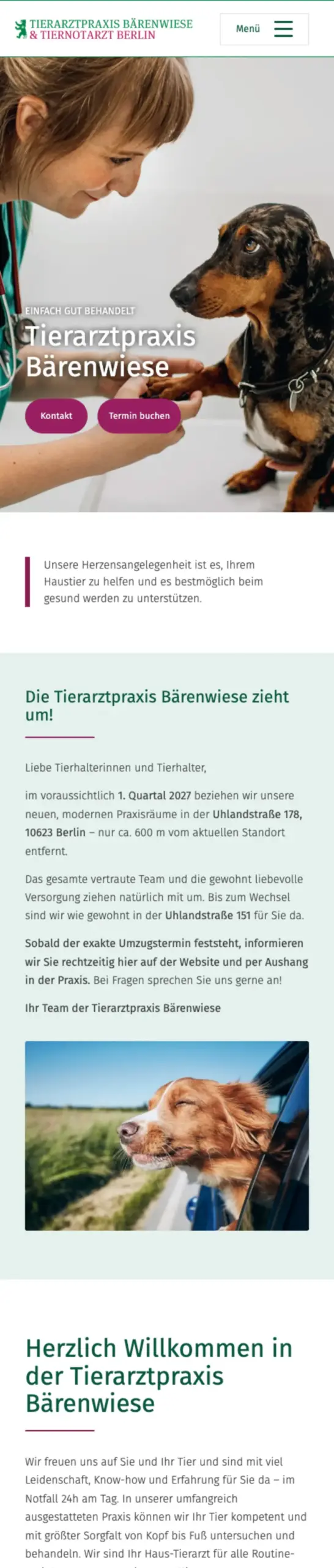 Website von Tierarzt Plus Berlin Services GmbH, Berlin in der Mobilansicht