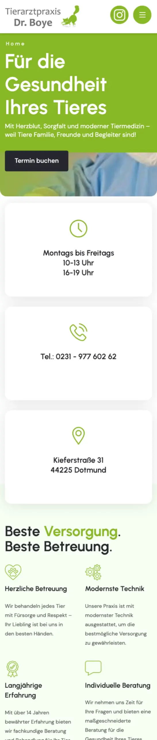 Website von Tierarztpraxis Dr. Boye, Kassel in der Mobilansicht