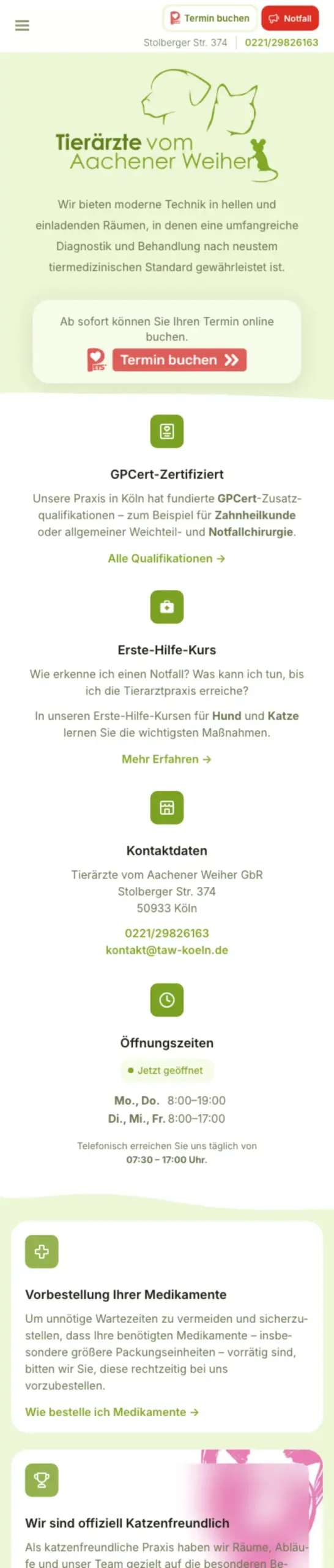 Website von Tierärzte vom Aachener Weiher GbR, Köln in der Mobilansicht