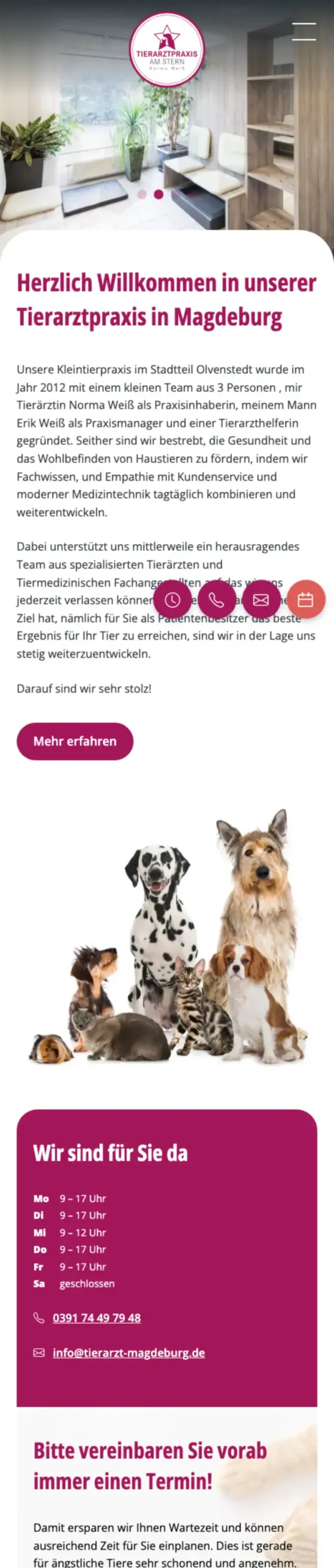 Website von Tierarztpraxis am Stern, Magdeburg in der Mobilansicht