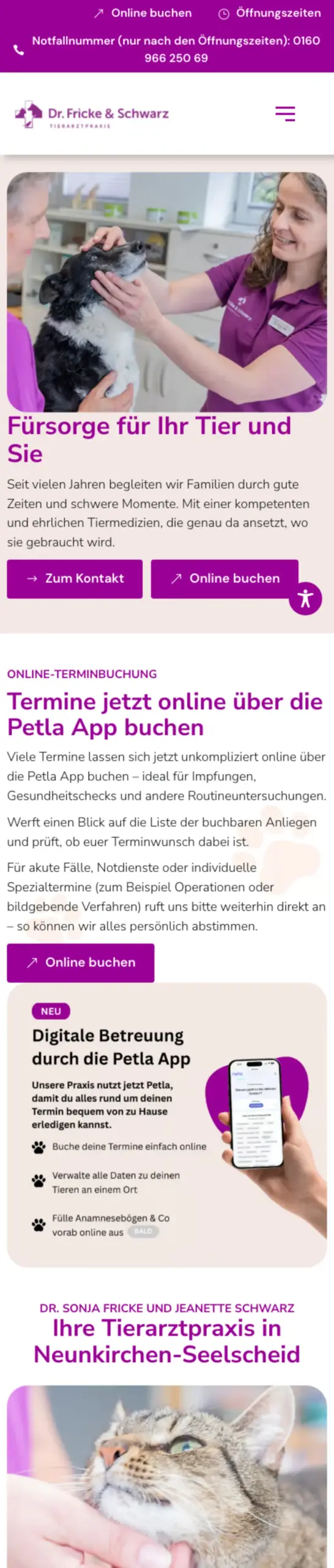 Website von Tierärztliche Gemeinschaftspraxis Dr. Sonja Fricke & Jeanette Schwarz GbR, Rhein-Sieg-Kreis in der Mobilansicht