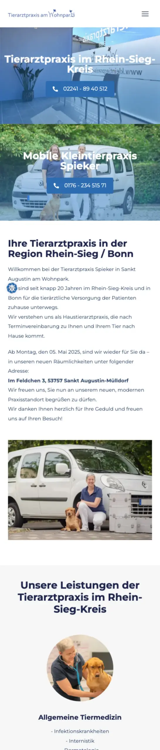 Website von Tierarztpraxis am Wohnpark, Rhein-Sieg-Kreis in der Mobilansicht