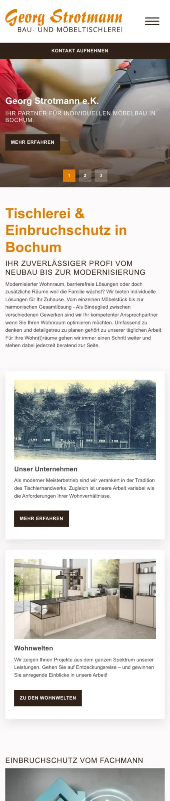 Website von Tischlerei Strotmann, Bochum in der Mobilansicht