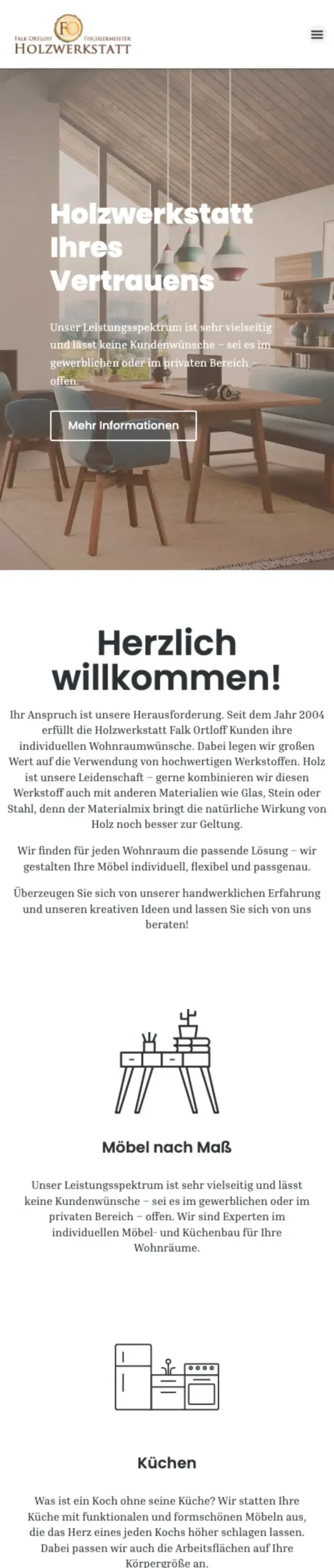 Website von Holzwerkstatt Ortloff, Erfurt in der Mobilansicht