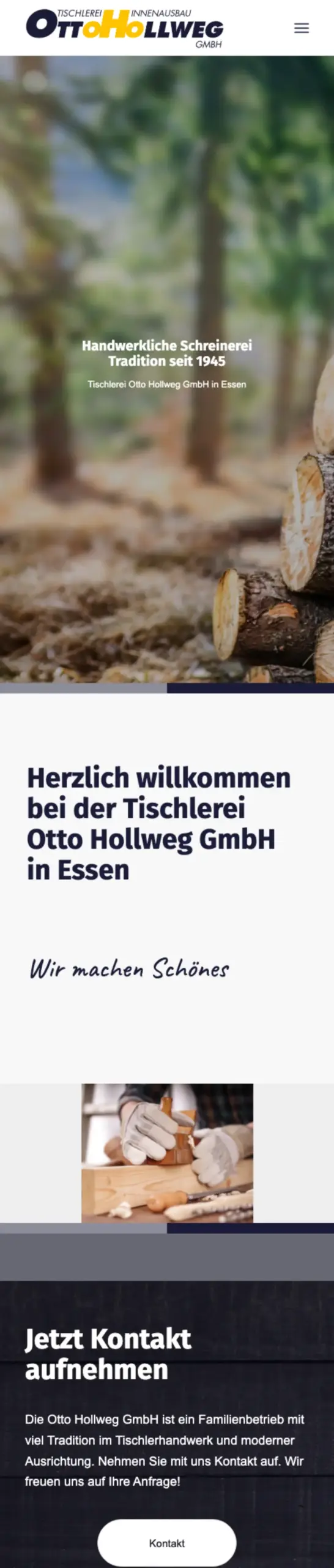 Website von Tischlerei Hollweg, Essen in der Mobilansicht