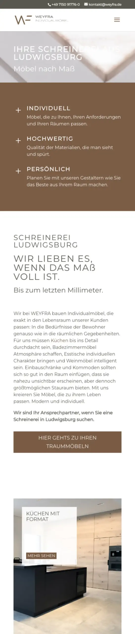 Website von WeyFra Individualmöbel, Landkreis Ludwigsburg in der Mobilansicht