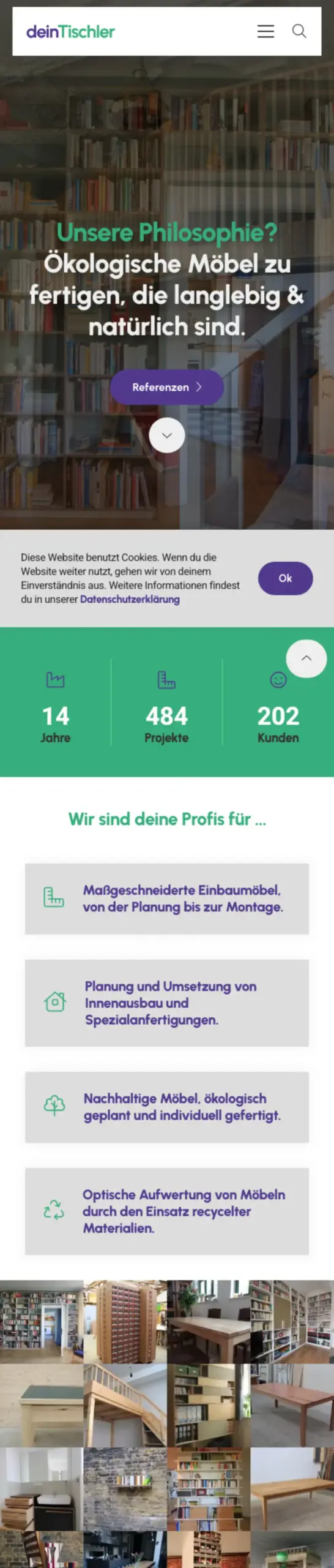 Website von deinTischler Leipzig, Leipzig in der Mobilansicht