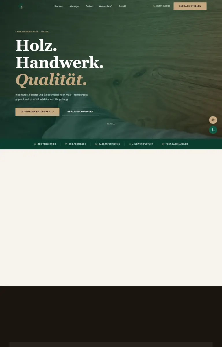 Startseite der Website von Tischler Zurück zur Startseite aus Mainz KONTAKT in der Desktop-Ansicht