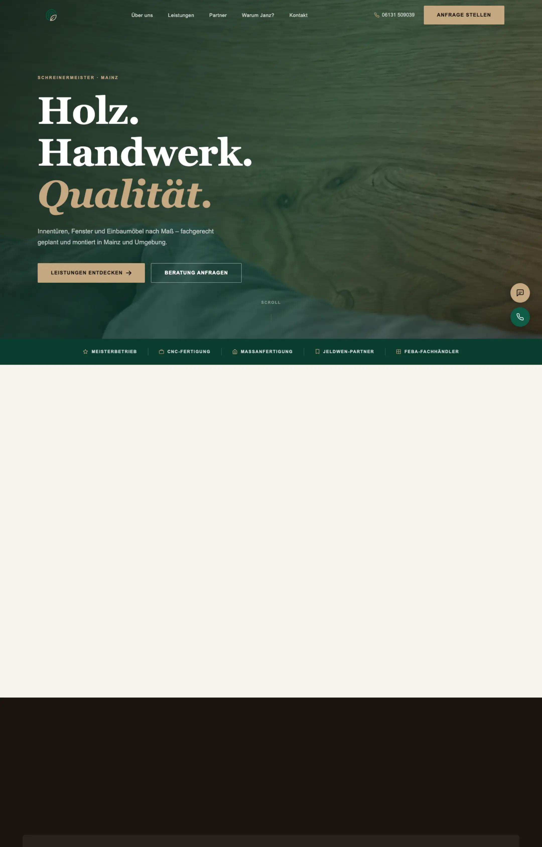 Website von Holzwerkstatt Janz, Mainz in der Desktop-Ansicht