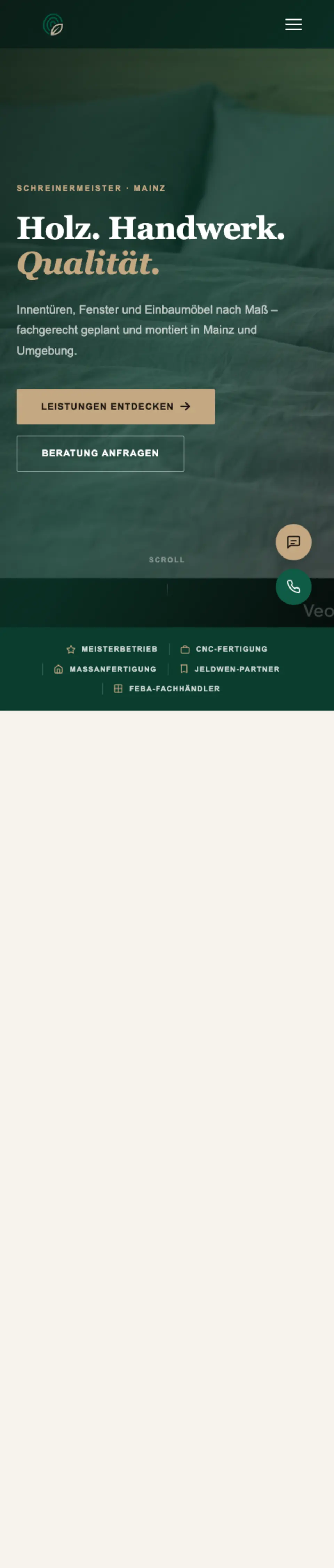 Website von Holzwerkstatt Janz, Mainz in der Mobilansicht