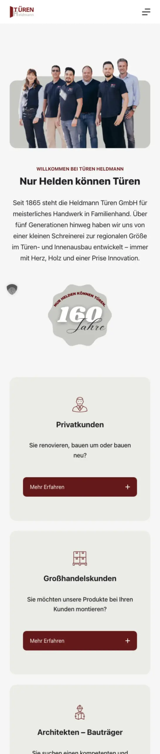 Website von Türen Heldmann GmbH, Wuppertal in der Mobilansicht