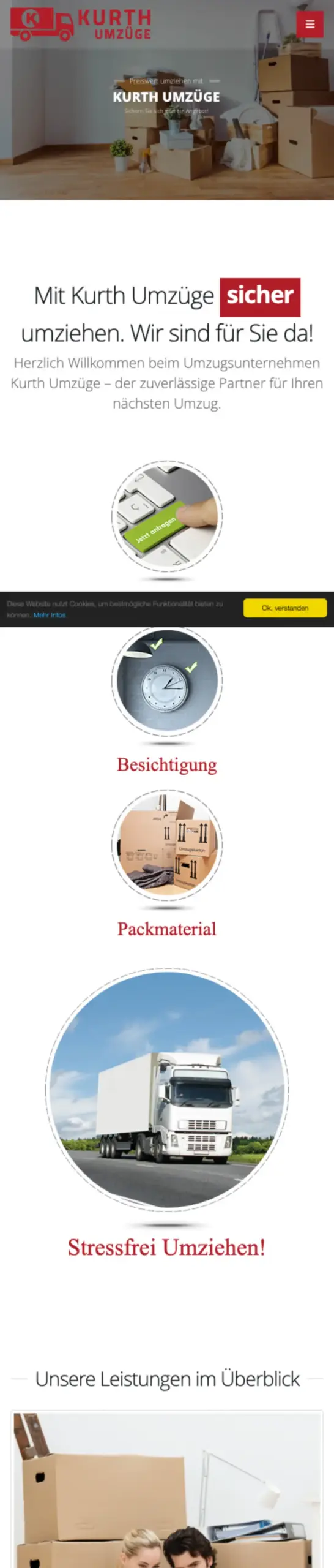 Website von Kurth Umzüge, Frankfurt am Main in der Mobilansicht
