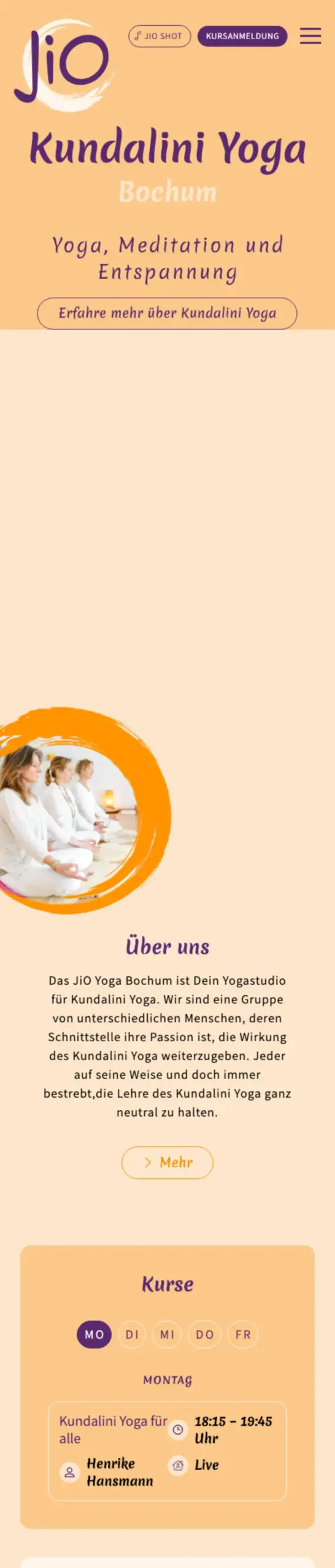 Website von JiO Yoga Bochum, Bochum in der Mobilansicht