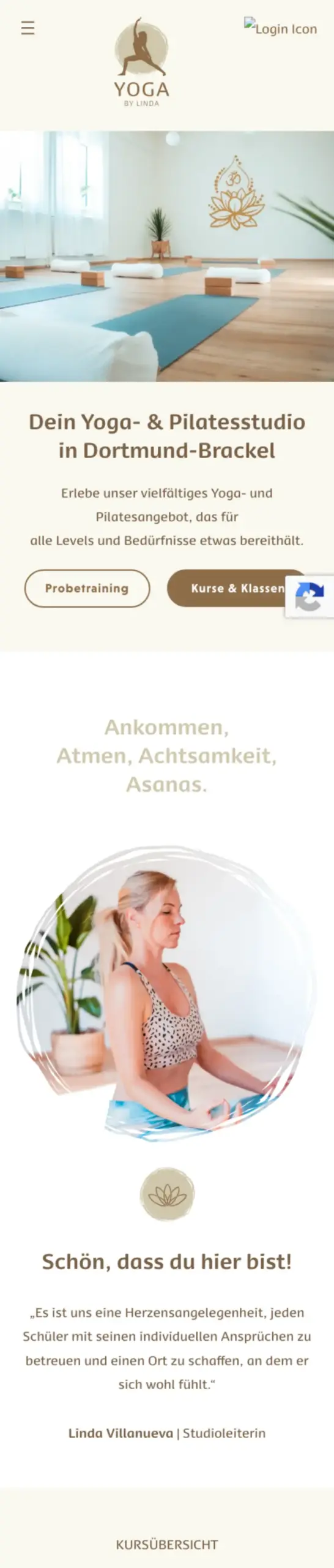 Website von Yoga by Linda, Dortmund in der Mobilansicht