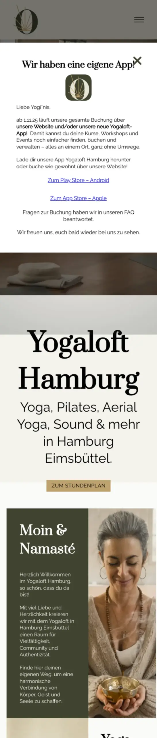 Website von Yogaloft Hamburg, Hamburg in der Mobilansicht