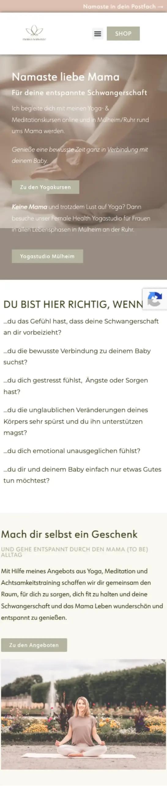 Website von mama.namaste, Mülheim an der Ruhr in der Mobilansicht