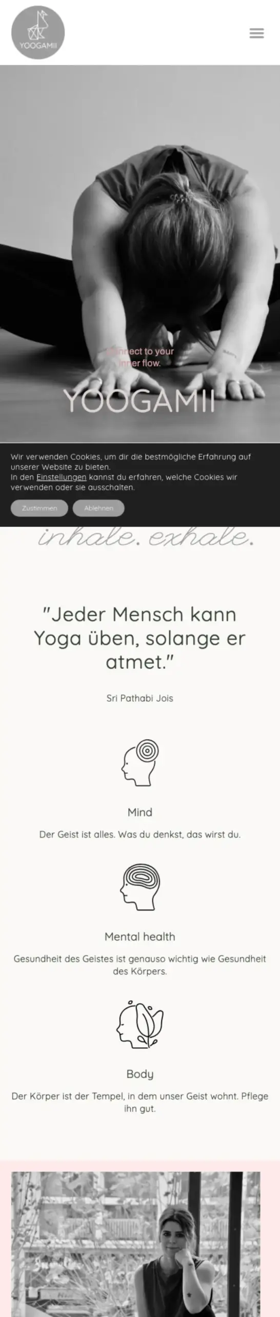 Website von Yoogamii, Rhein-Sieg-Kreis in der Mobilansicht