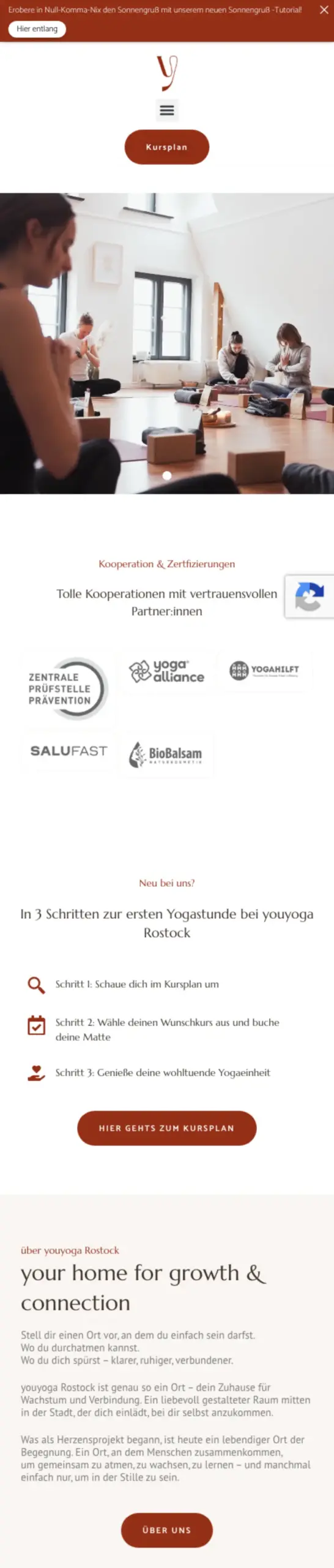 Website von youyoga Rostock, Rostock in der Mobilansicht