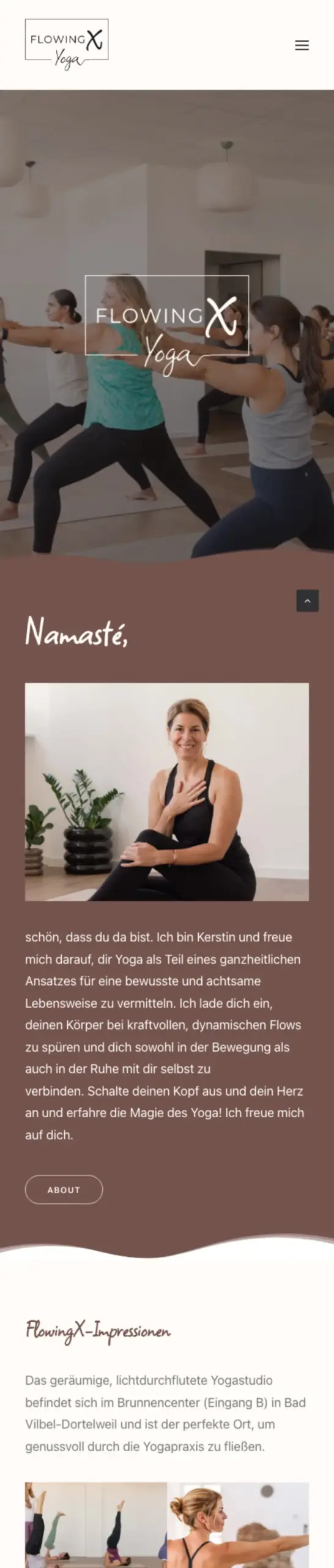 Website von FlowingX Yoga, Wetteraukreis in der Mobilansicht