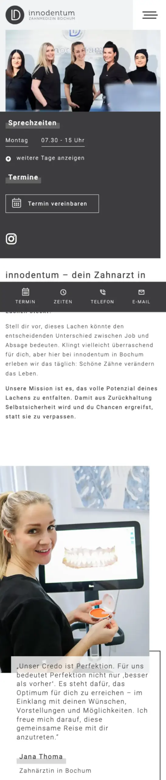 Website von innodentum – Zahnmedizin Bochum, Bochum in der Mobilansicht