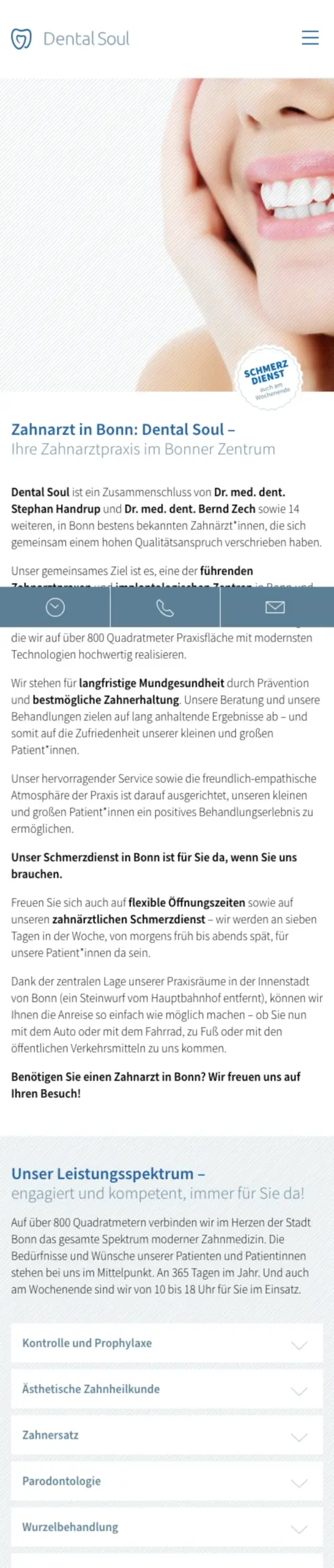 Website von Dental-Soul MVZ GbR, Bonn in der Mobilansicht