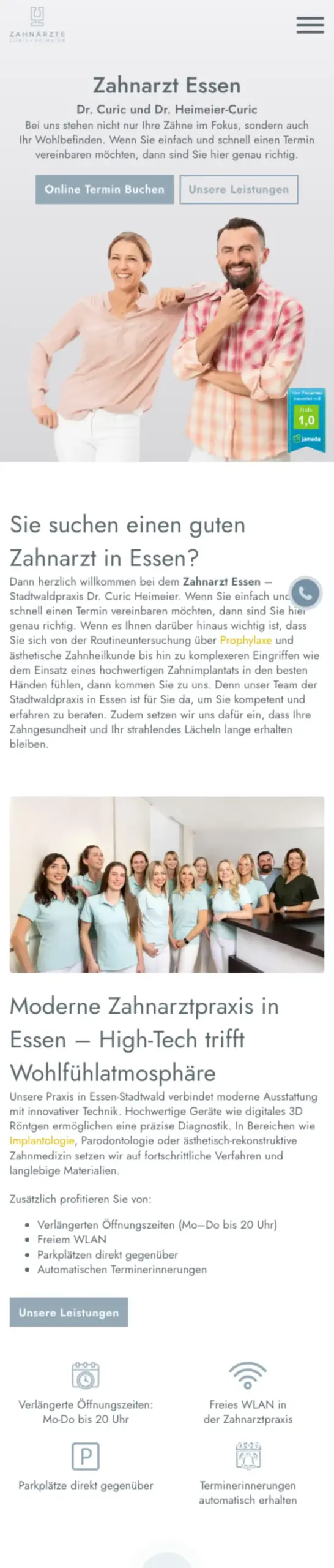 Website von Stadtwaldpraxis Essen, Essen in der Mobilansicht