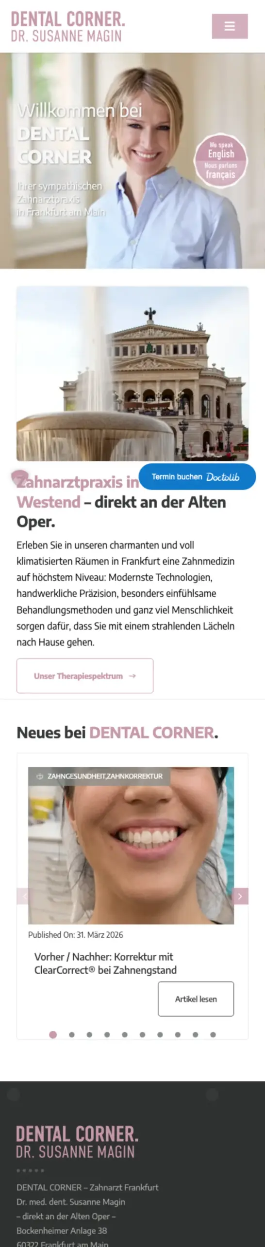 Website von Dental Corner, Frankfurt am Main in der Mobilansicht
