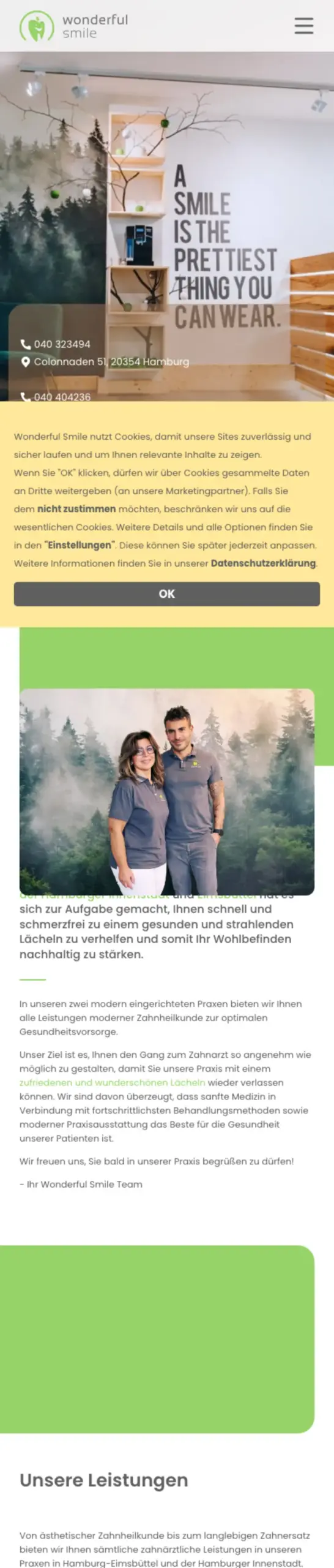 Website von Wonderful Smile, Hamburg in der Mobilansicht