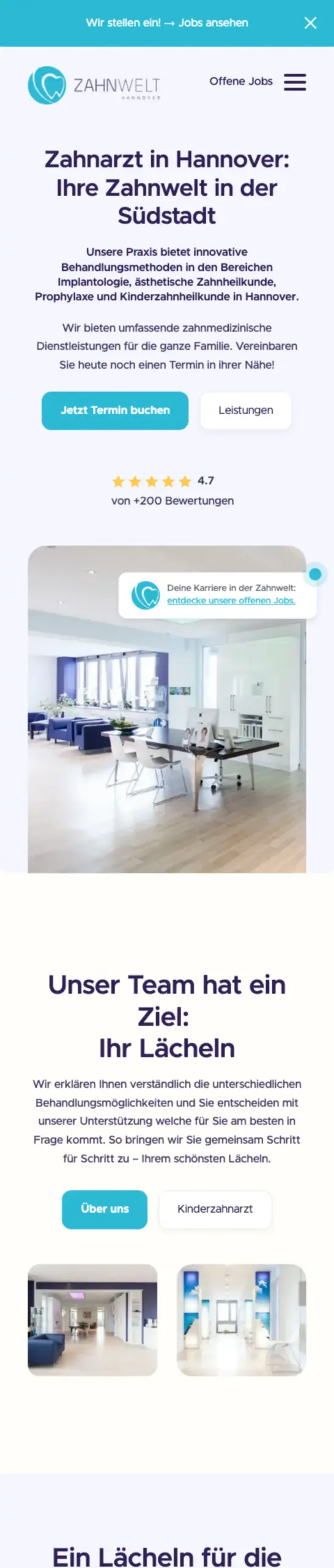 Website von Zahnwelt Hannover, Hannover in der Mobilansicht