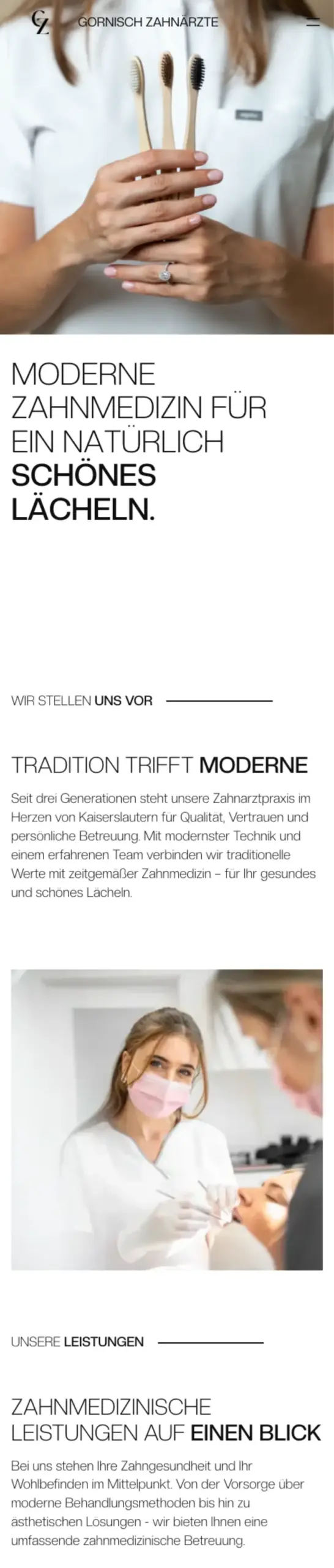 Website von Gornisch Zahnärzte, Kaiserslautern in der Mobilansicht
