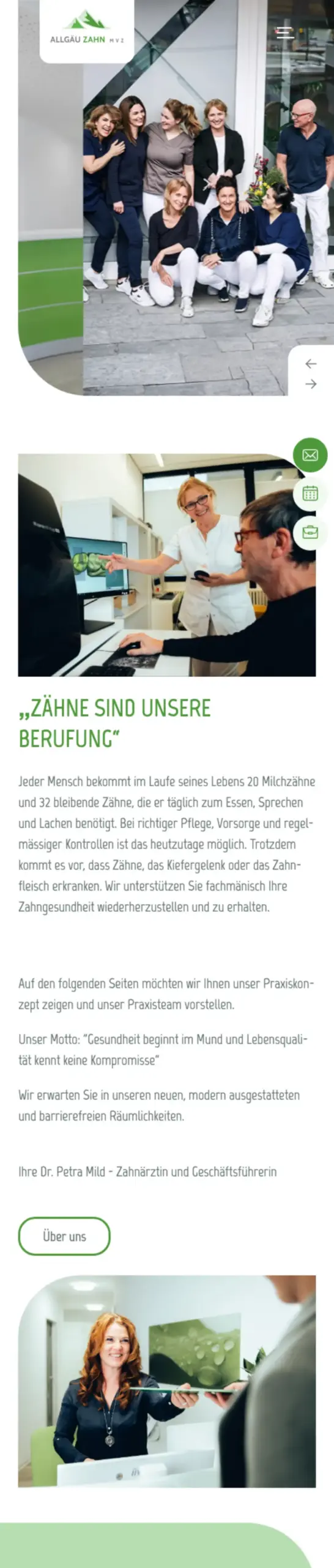 Website von Allgäu Zahn MVZ, Kempten (Allgäu) in der Mobilansicht