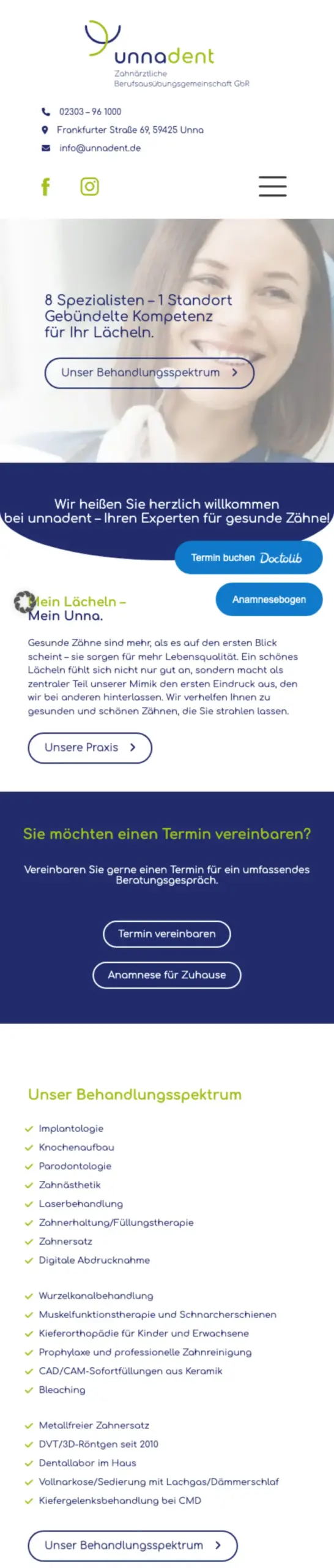 Website von Unnadent, Kreis Unna in der Mobilansicht