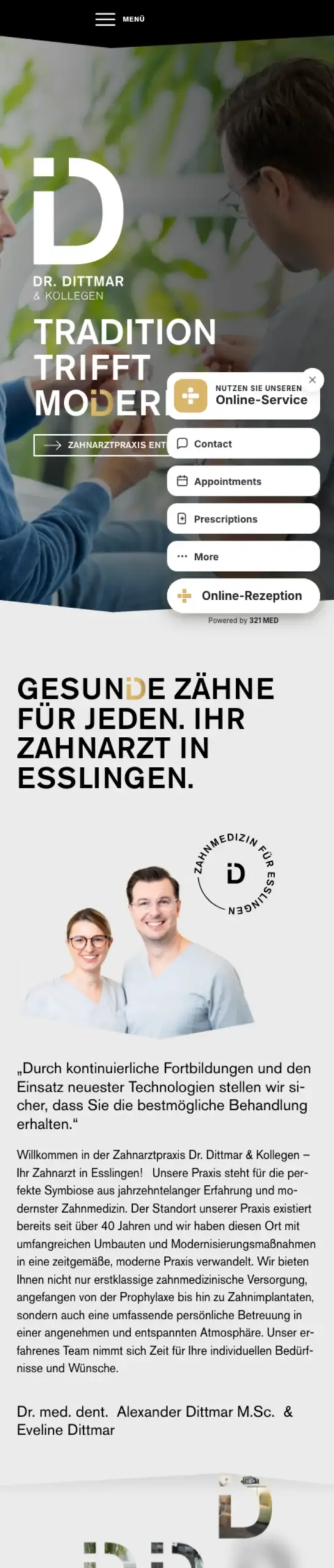Website von Dr. Dittmar & Kollegen, Landkreis Esslingen in der Mobilansicht