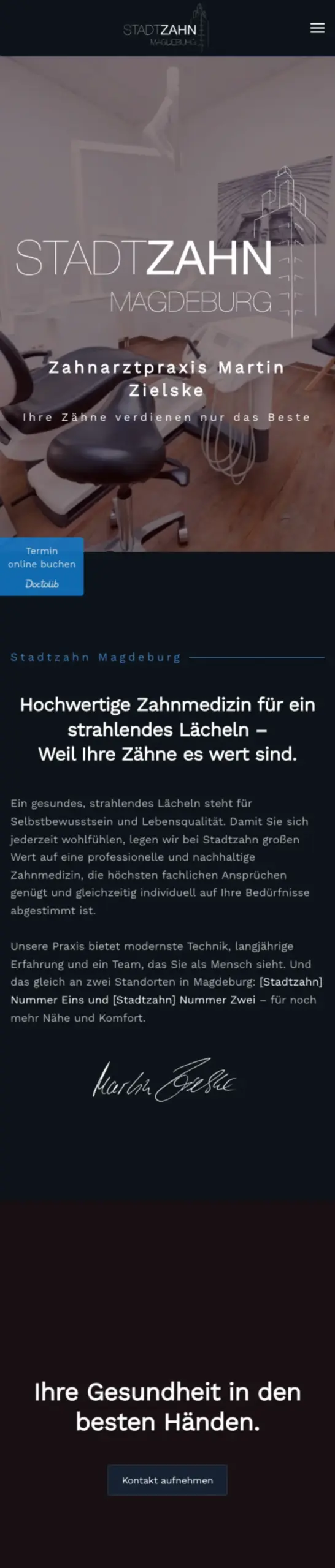 Website von Stadtzahn Magdeburg, Magdeburg in der Mobilansicht