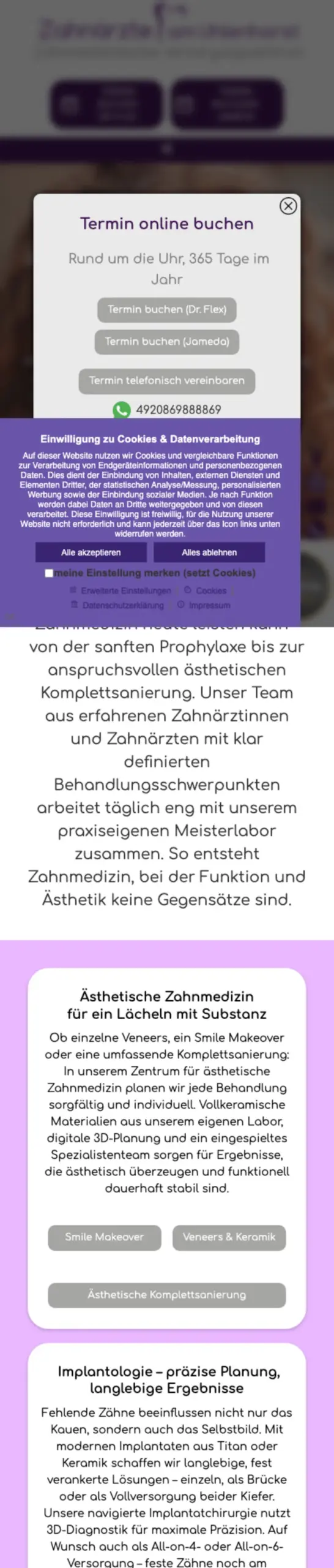 Website von Zahnärzte am Uhlenhorst, Mülheim an der Ruhr in der Mobilansicht