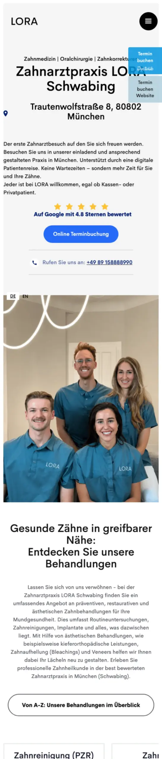 Website von HeyLora, München in der Mobilansicht