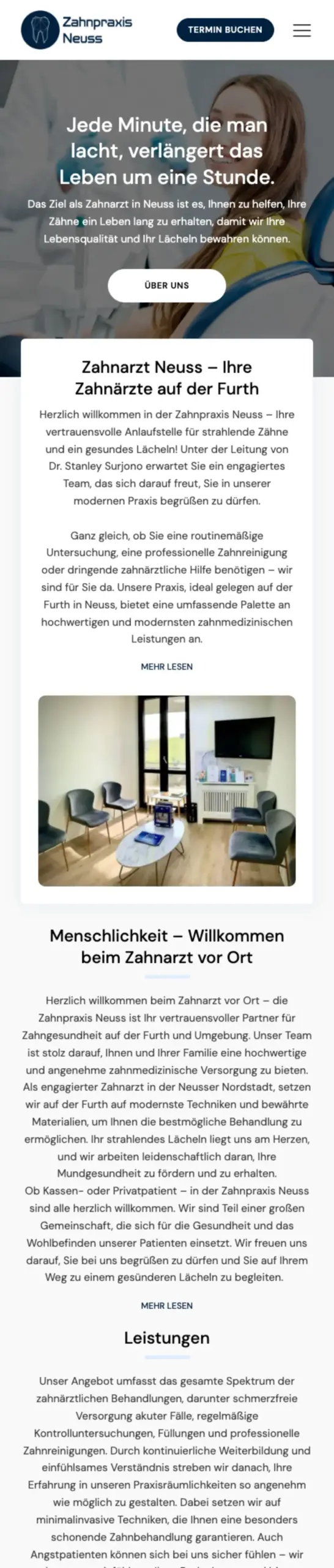 Website von Zahnpraxis Neuss, Neuss in der Mobilansicht