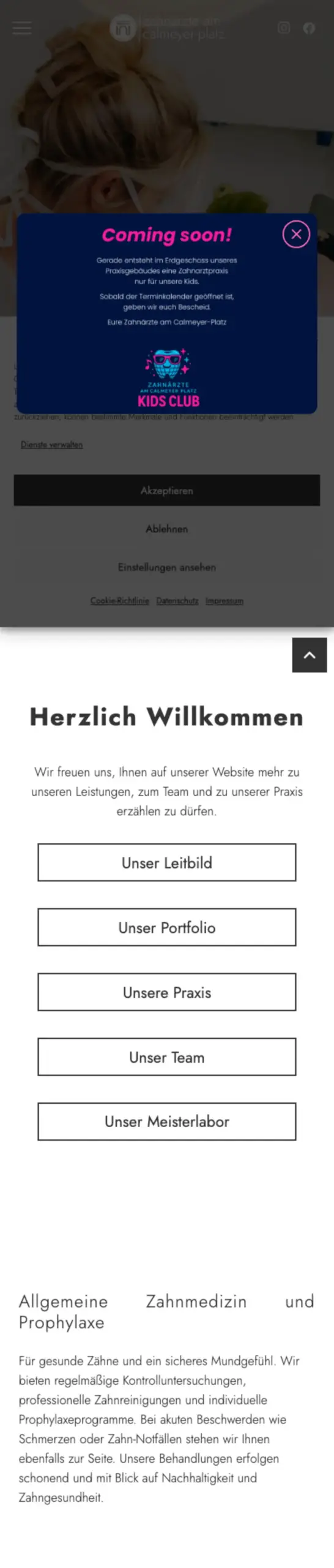 Website von Zahnärzte am Calmeyer‑Platz, Osnabrück in der Mobilansicht