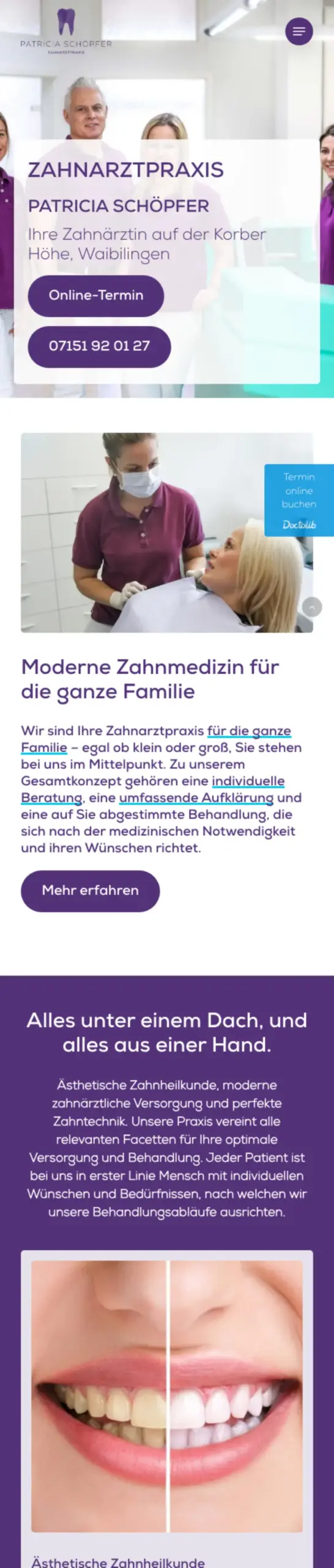 Website von Zahnarztpraxis Patricia Schöpfer, Rems-Murr-Kreis in der Mobilansicht