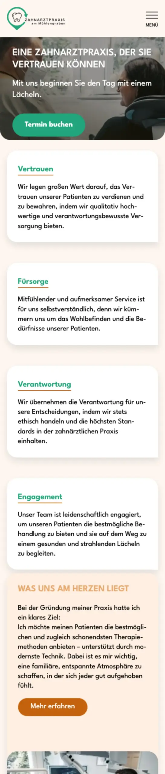 Website von Zahnarztpraxis am Mühlengraben, Rhein-Sieg-Kreis in der Mobilansicht