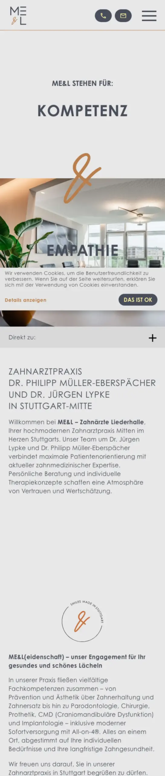 Website von ME&L, Stuttgart in der Mobilansicht