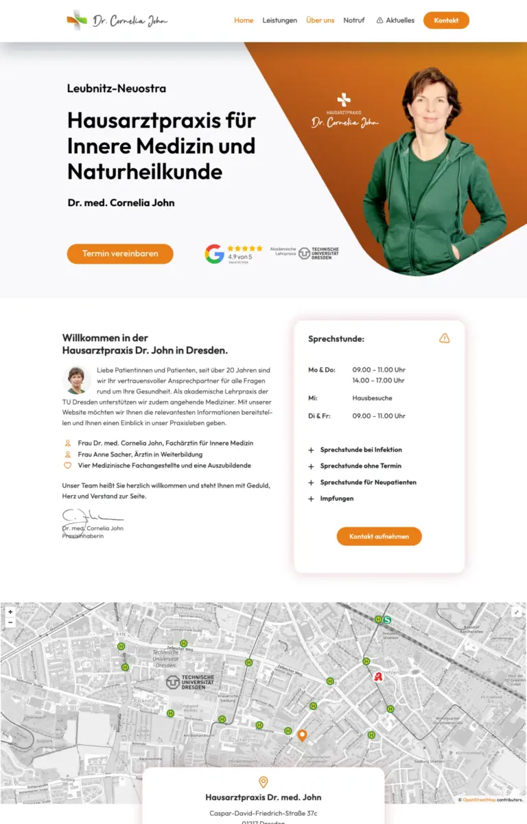 Startseite der Website von Ärzte Hausarztpraxis Dr. John aus Dresden in der Desktop-Ansicht