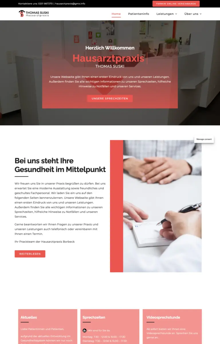 Startseite der Website von Ärzte Hausarztpraxis Borbeck aus Essen in der Desktop-Ansicht