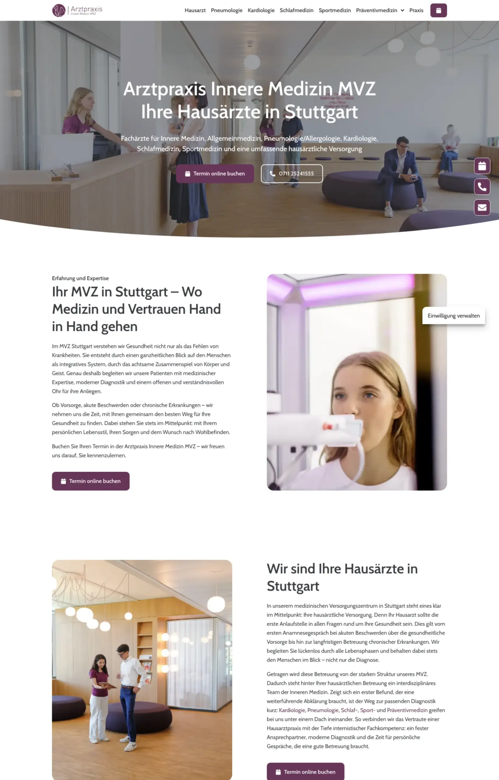 Website von Arztpraxis Innere Medizin MVZ GbR, Stuttgart in der Desktop-Ansicht