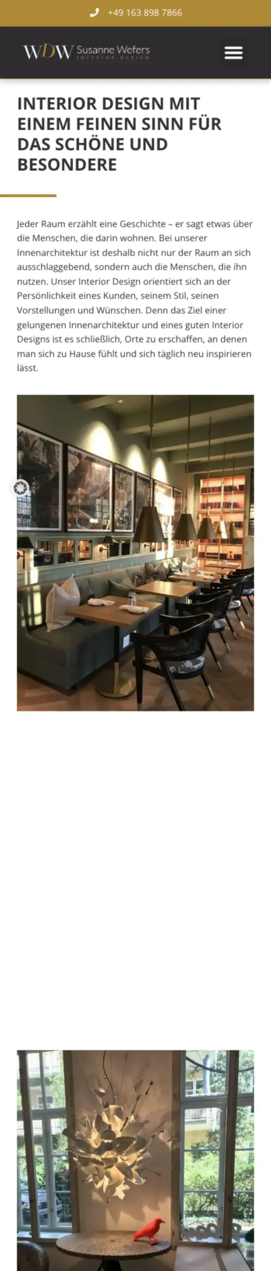 Website von Interior Design & Innenarchitektur | WDW – Susanne Wefers, Wiesbaden in der Mobilansicht
