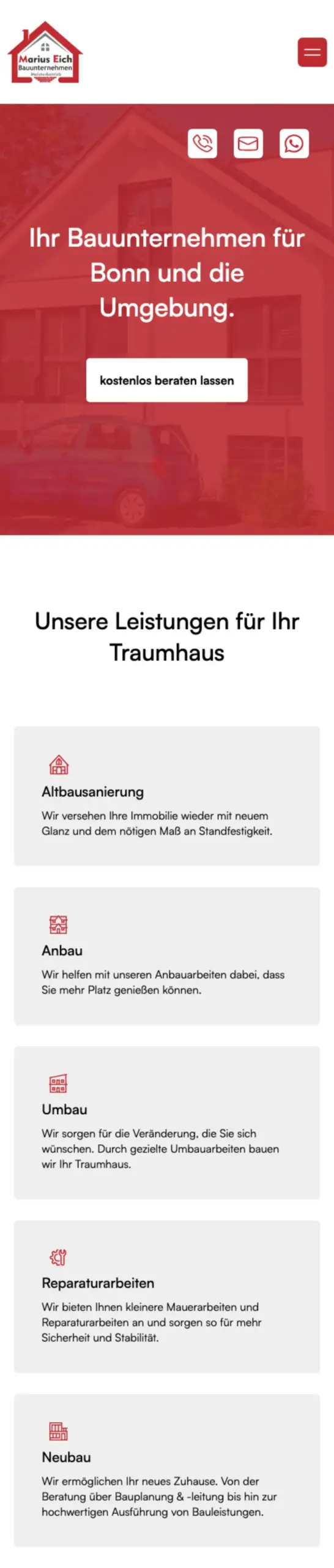 Website von Marius Eich, Bonn in der Mobilansicht