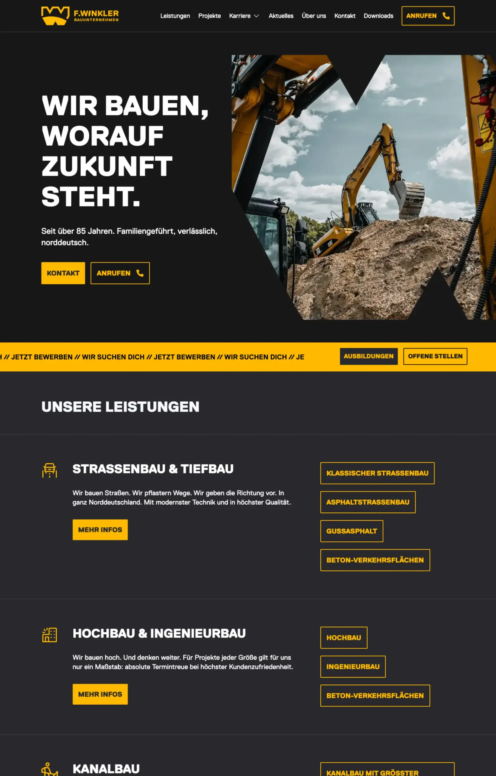 Website von F. Winkler GmbH & Co. KG Bauunternehmen, Bremen in der Desktop-Ansicht