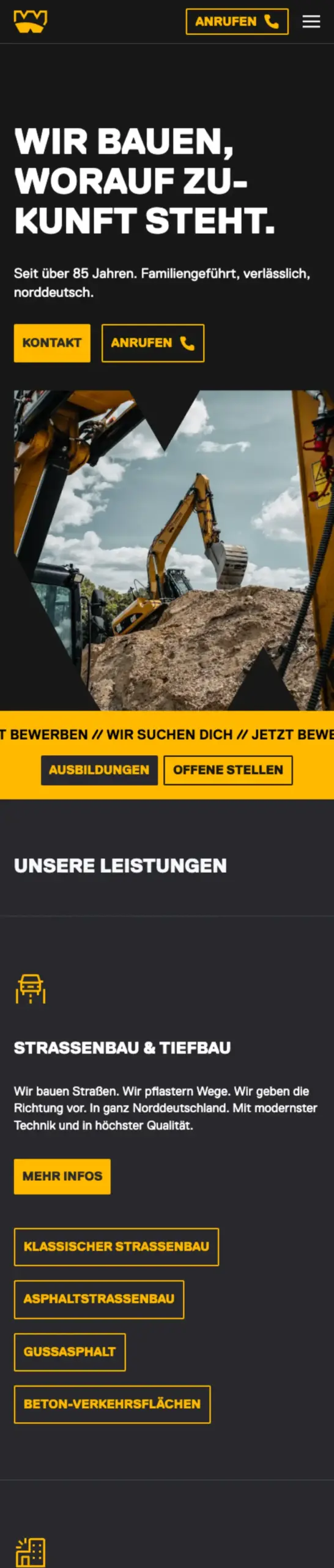 Website von F. Winkler GmbH & Co. KG Bauunternehmen, Bremen in der Mobilansicht