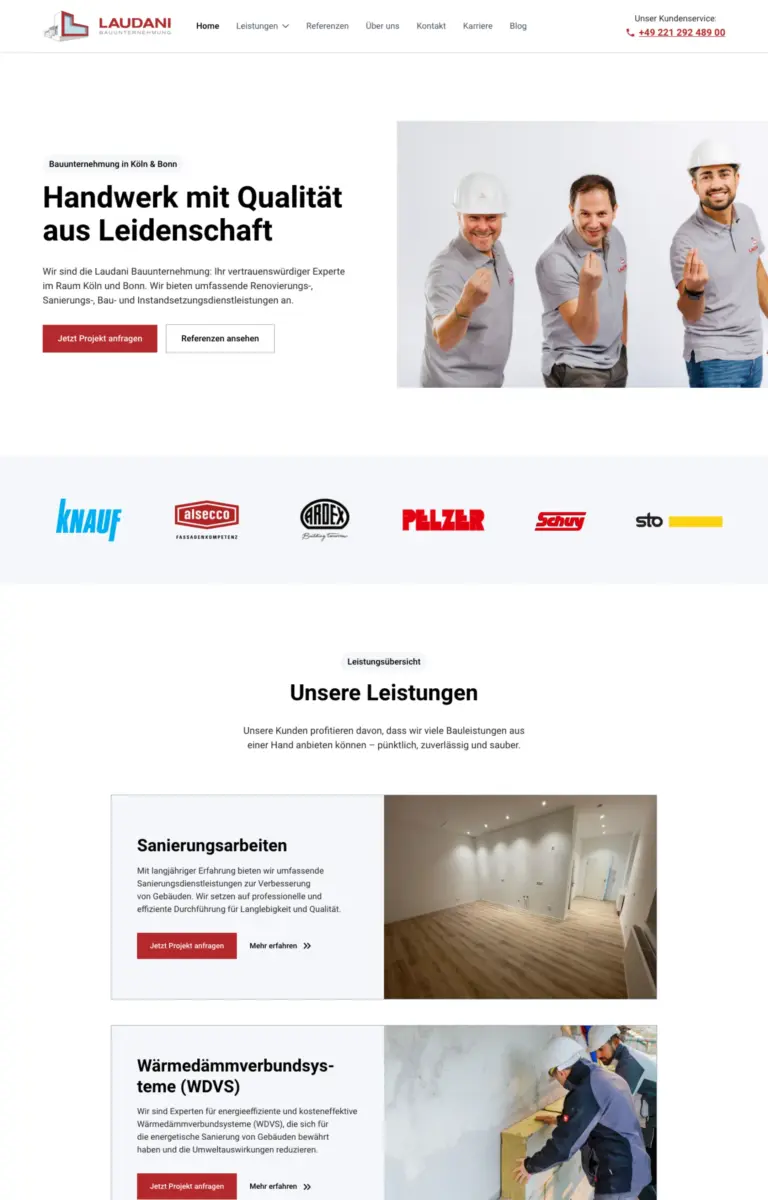 Startseite der Website von Bauunternehmen Laudani GmbH Bauunternehmung aus Köln in der Desktop-Ansicht